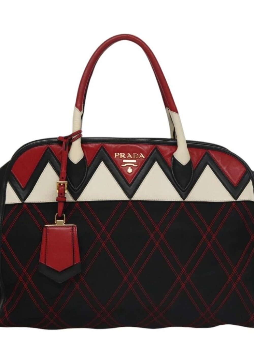PRADA Hand Bag Nylon Black Red white Auth - Picture 2 of 16
